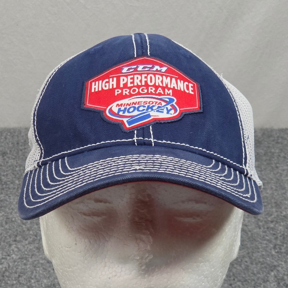 Minnesota Hockey CCM High Performance Trucker Hat Blue Old Flag Mesh Snapback